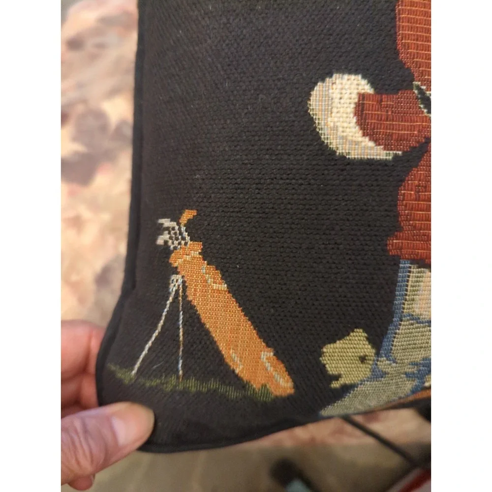 Vintage Black Tapestry Santa Golf Pillow Santa Golfing